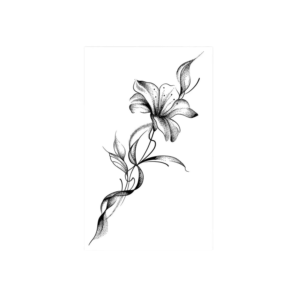 Black Lily Tattoo Sticker, Temporary Tattoo, Cold High-End Floral Back Strip, Waterproof Body Art for Women, Long-Lasting Design Qme