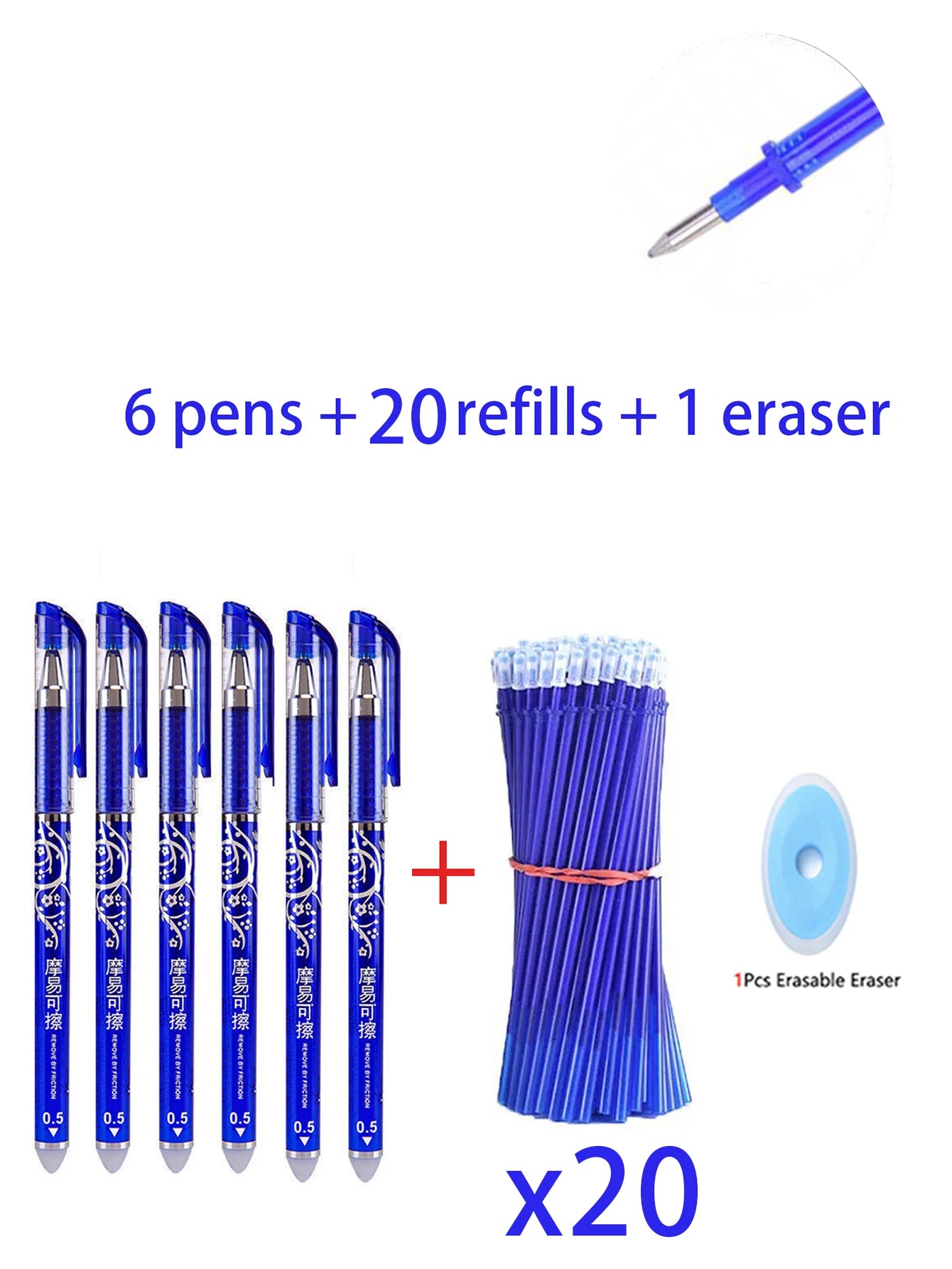 Erasable Gel Pens Refills Set 0.5 Mm Fine Point Blue/black Kawaii Ballpoint Pen for Writing Stationery Office School Supplies Qme 27 pcs blue Bullet
