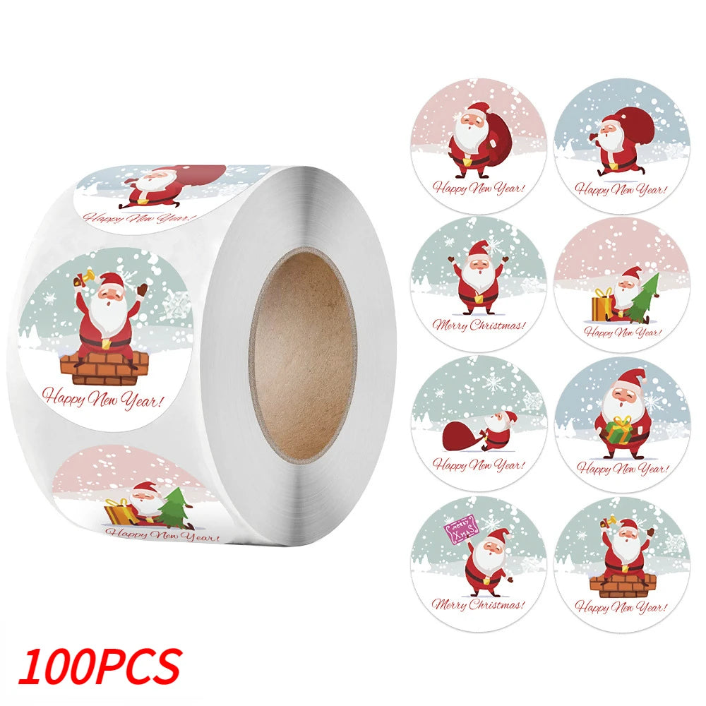 Merry Christmas Stickers Self-adhesive Christmas Tree Santa Claus Seal Labels Holiday Stickers For Gift Sealing Christmas Decor Qme Type F-100pcs Diameter 2.5CM