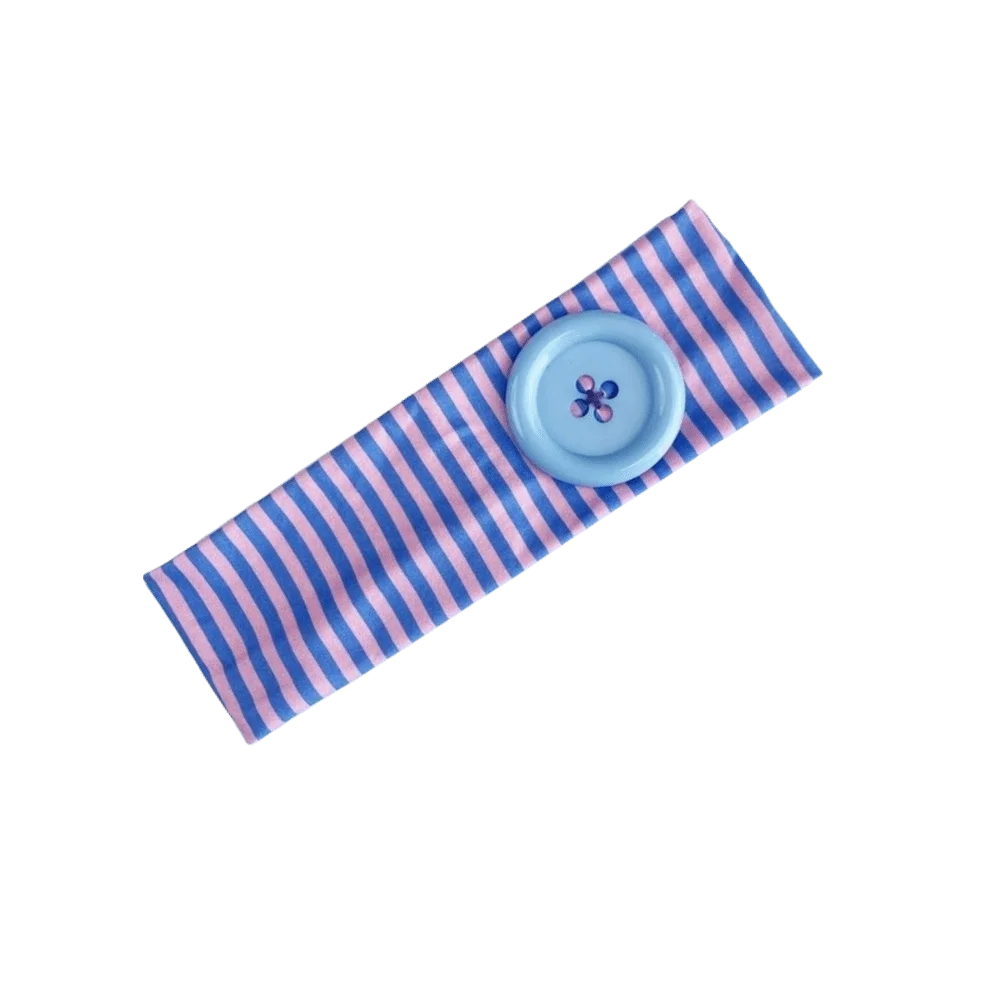 Dopamine Style Sports Striped Printed Headband Oversized Button Stretch Fabric Yoga Headband Vintage Polyester Fitness Hairband Qme Pink Blue