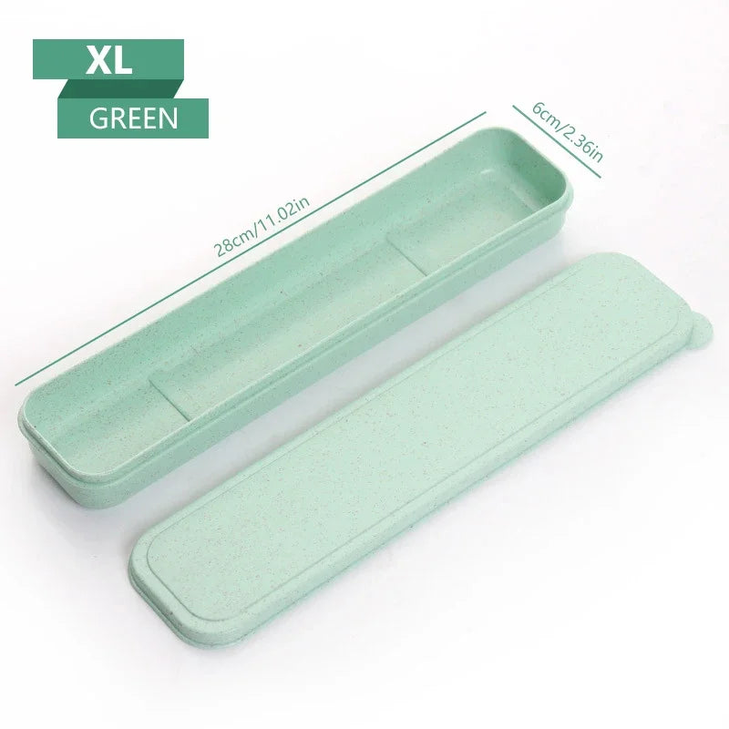 Portable Travel Tableware Eco-friendly Storage Box Case Food Grade Dinnerware Kitchen Fork Spoon Box Kid Cutlery Set Organizer Qme 28CM Green