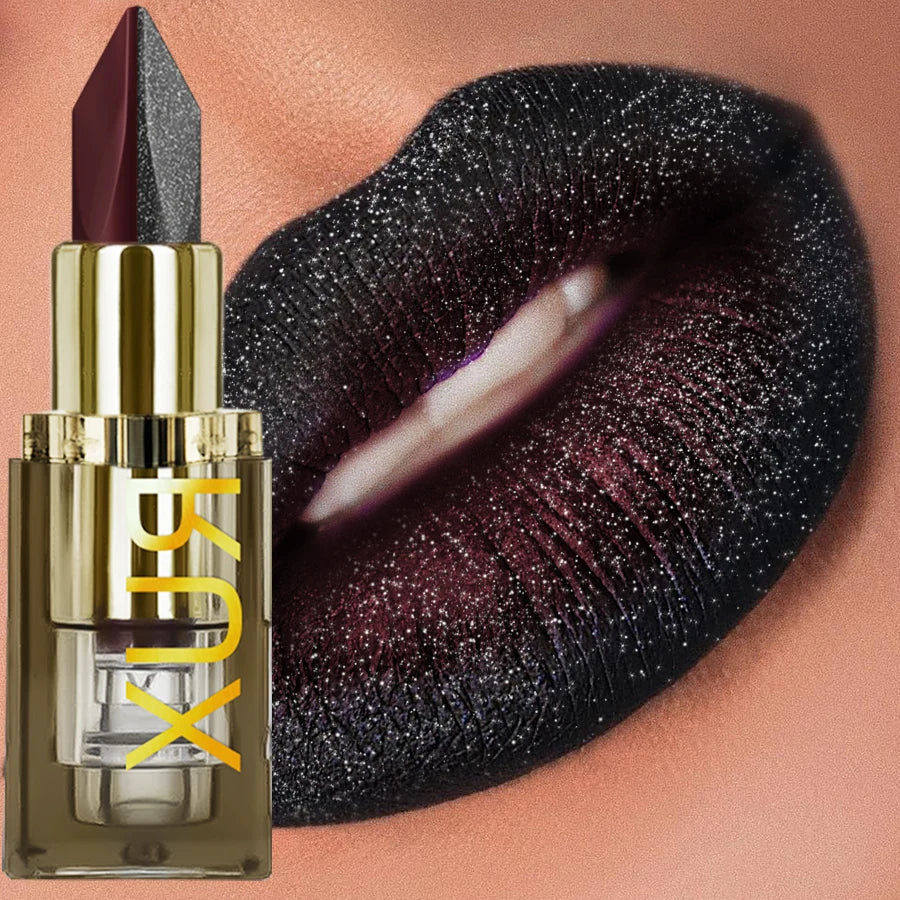 Two-tone Sexy Red&black Lipstick Glitter&matte Lip Sticks Nonstick Qme