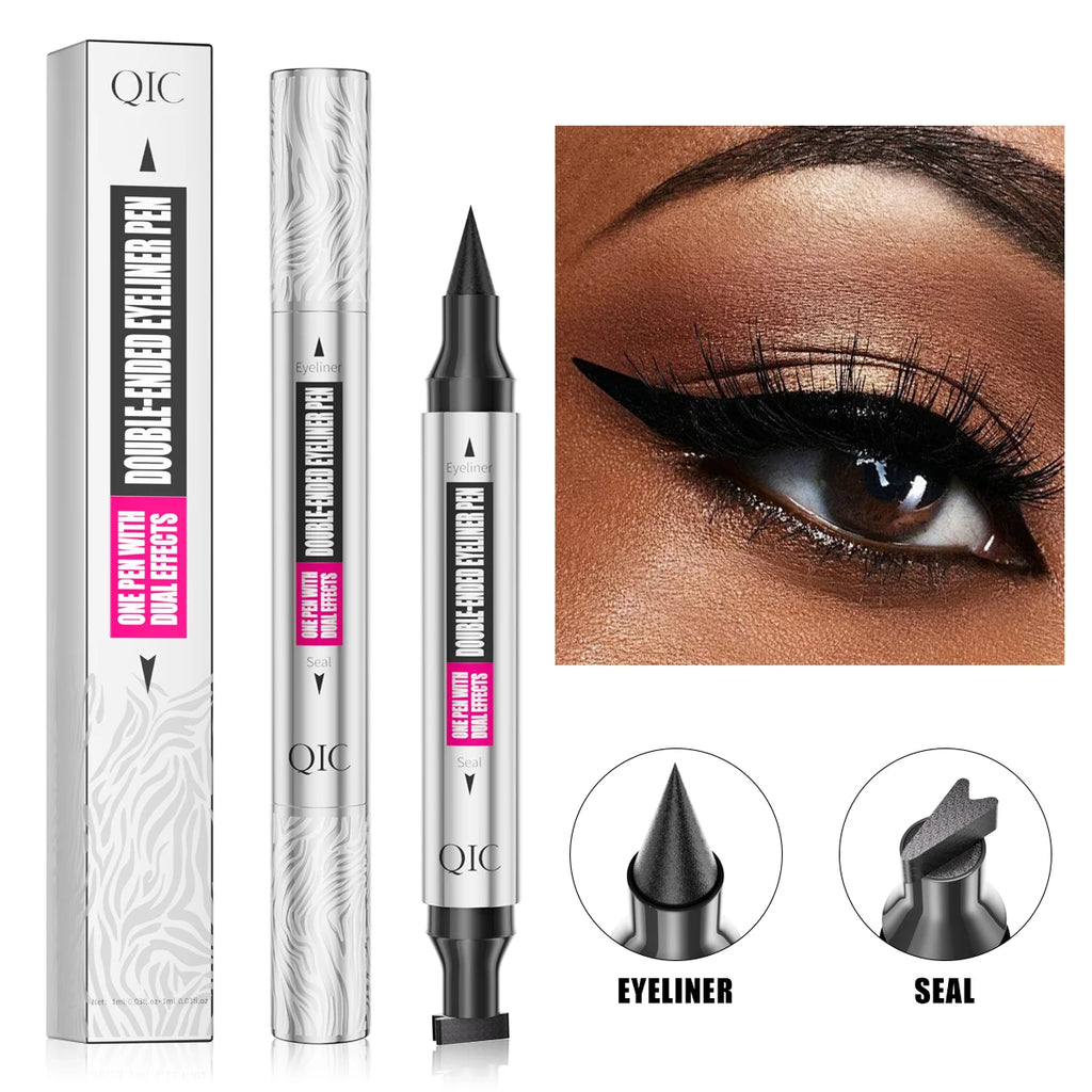 Double-ended 2 In 1 Eyeliner Stamp Waterproof Sweatproof Quick Dry Black Liquid Eyeliner Pen Beginner Eye Makeup Tools Qme