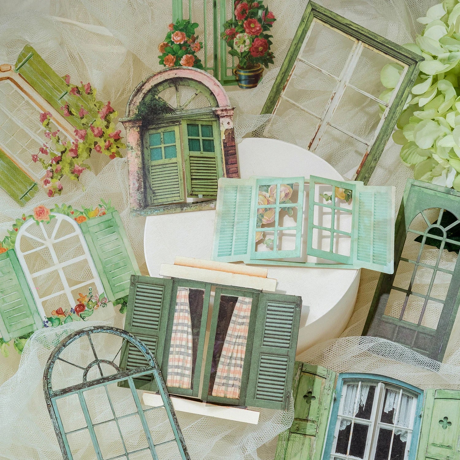 10 Sheets Vintage Hollow Door Window Sticker Diy Diary Decoration Plant Flower INS Sticker Album Scrapbooking Kawaii Stationery Qme
