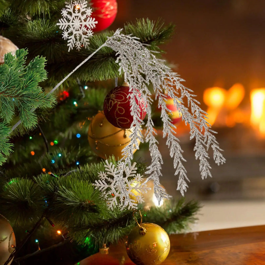 Christmas Picks Tree Glitter Branches Decorations Greenery Crafts Qme