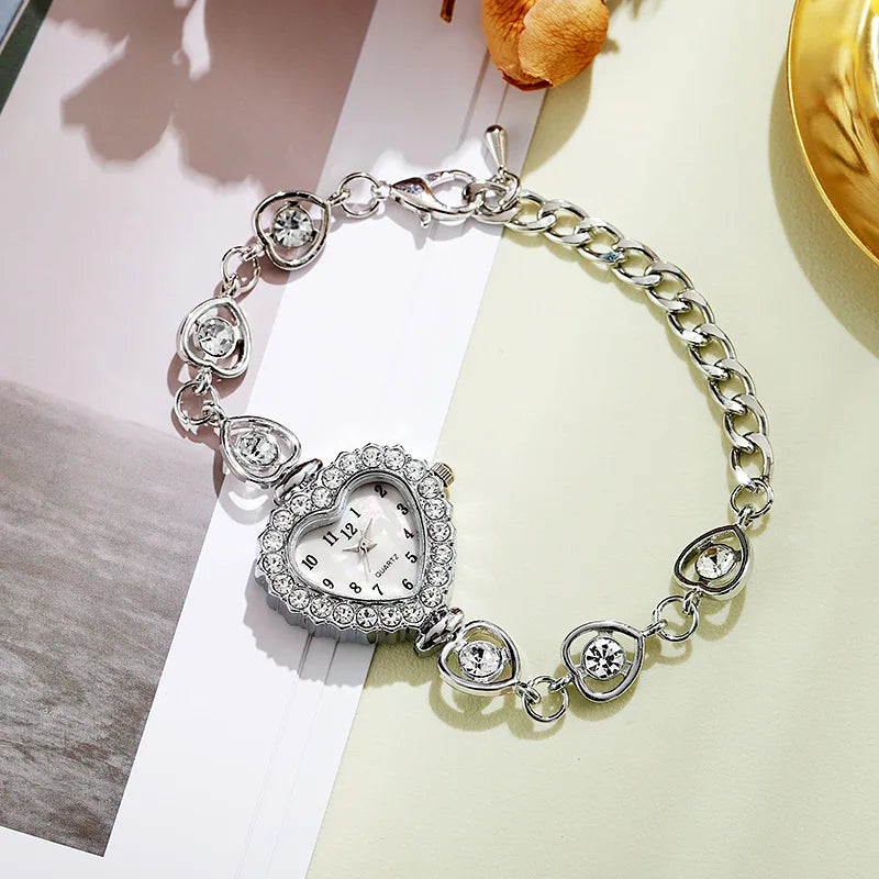 1/3 PCS Relógio Feminino Moda Diamante Artificial em forma de coração Dial Pulseira Relógios de Pulso de Quartzo Qme