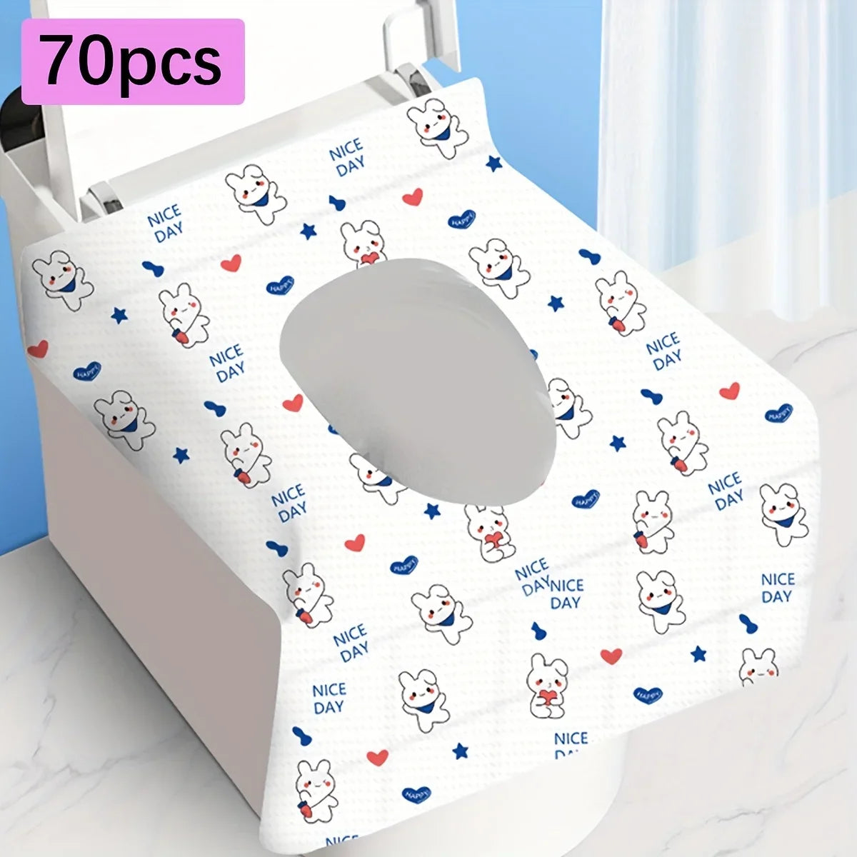 70/40/10Pcs Disposable Toilet Seat Covers for Travel Public Bathrooms Airplane Hygiene Universal Fit All Ages Potty Training Qme 70pcs rabbit