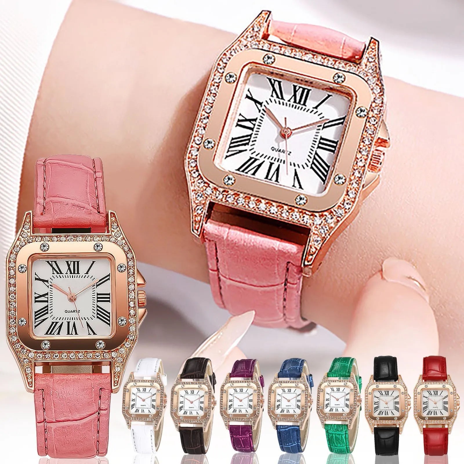 Top Brand Elegant Women Leather Strap Watch Casual Ladies Quartz Wristwatch Female Bracelet With Watch Set Clocks Reloj Mujer Qme