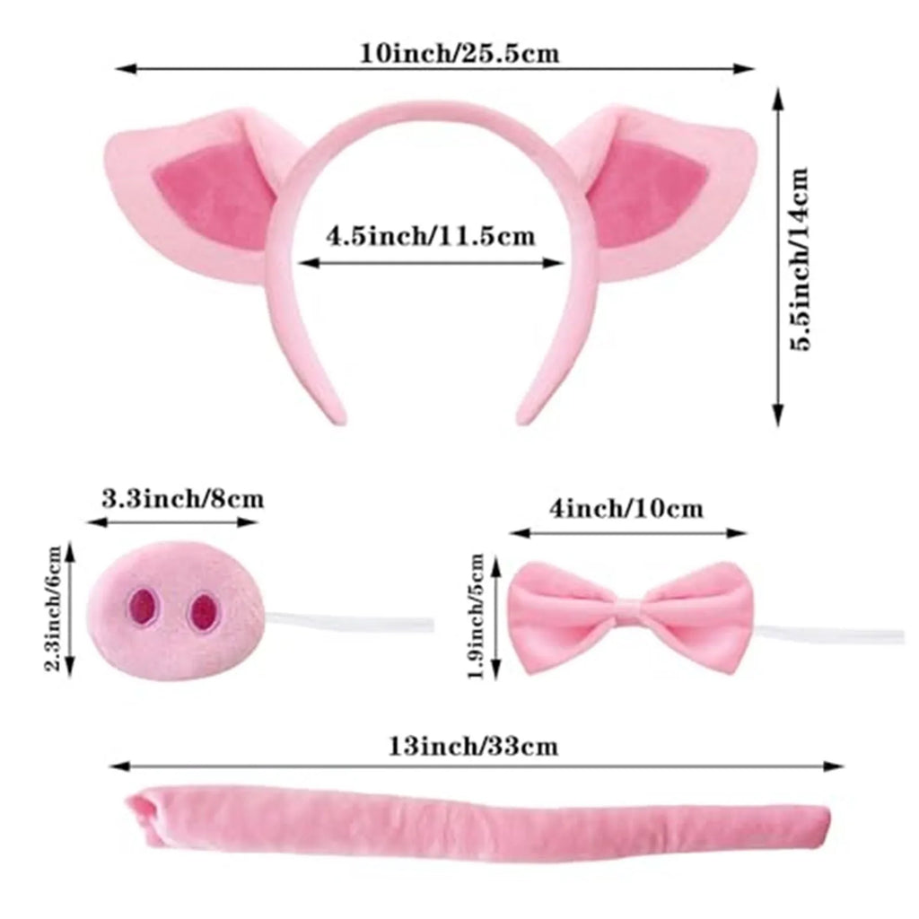 Pig Costume Set with Ears Headband,Nose,Tail,Bow Tie Fun Animal Cosplay Costume Accessories for Kids Dress Up Party Props Qme