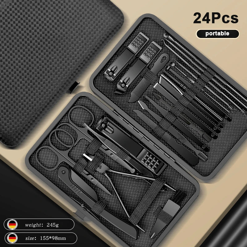 8 12 15 20 Manicure Cutters Nail Clipper Household Stainless Steel Qme All Black 24pcs