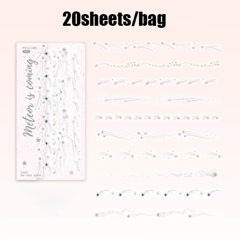 20 Sheets/Bag 3D Silver Foil PET Stickers Galaxy Stars for DIY Crafts Scrapbooking Journal Phone Case Decoration Qme 3