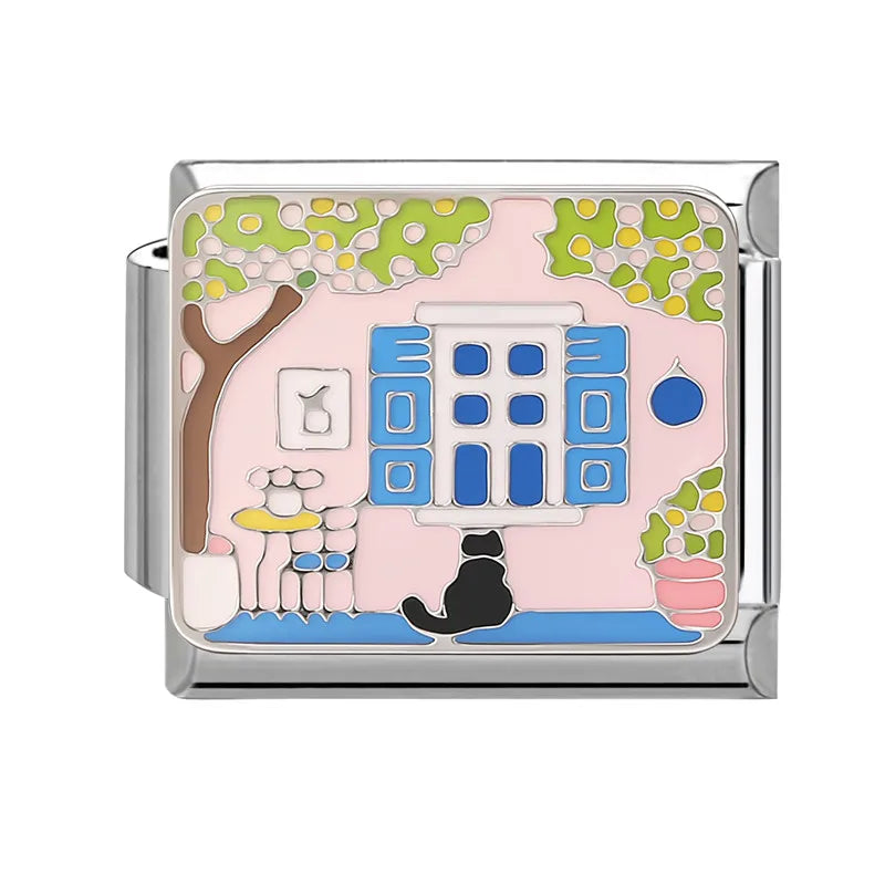 Y2K Colored Street View Flower Cute Cat Italian Charm Link Fit