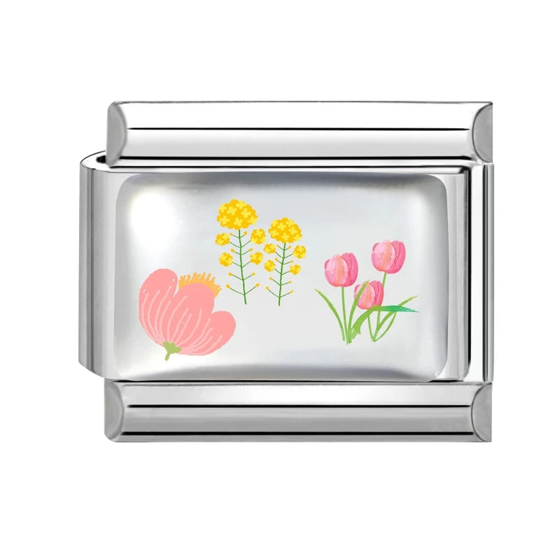 Design Colorful Earth Sun Sunflowers Stainless Steel Link fit 9mm Italian Flowers Series Jewelry Making DIY Charm Bracelet Gifts Qme Style 26