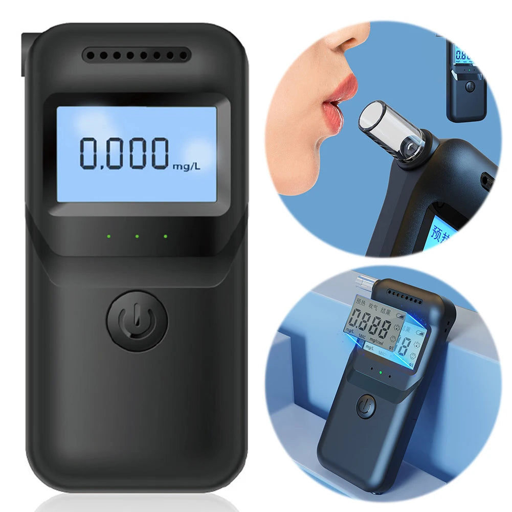 Digital Alcohol Breath Tester with 5 Mouthpieces LCD Display Portable Breathalyzer Handheld Alcohol Analyzer for Home Party Use Qme