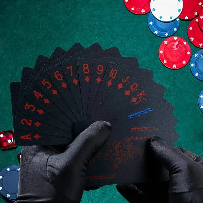 High Quality 1 Set Black Foil Plated Poker Cards Waterproof Playing Card Limited Edition Collection Magic Poker Creative Gift Qme