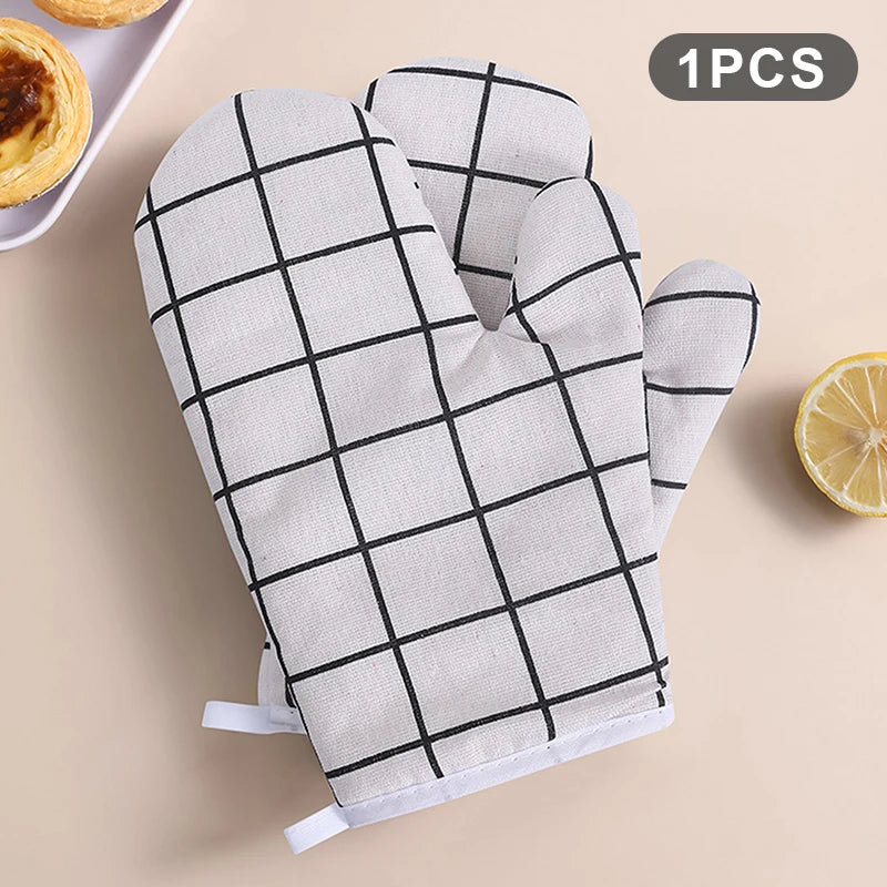 Oven Baking Gloves Mitts Microwave High-temperature Resistant Cotton Qme White