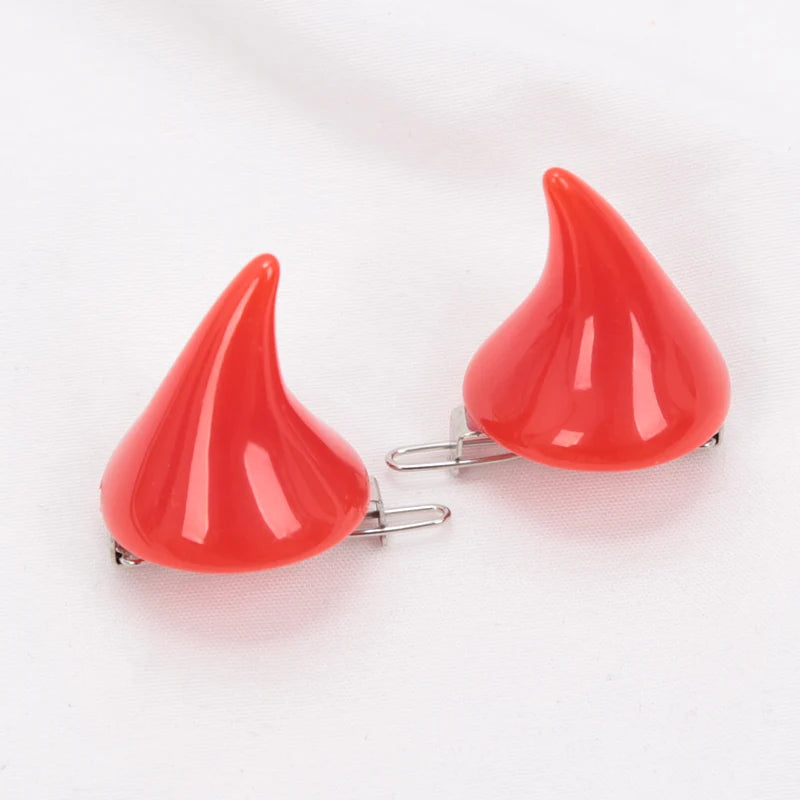 1 Pair Small Demon Horn Hairpins Gothic Party Cosplay Costume Pin Qme Red