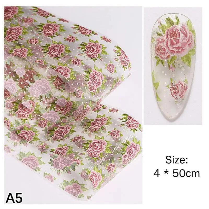 Flower Nail Transfer Foil Rose Floral Art Sticker Paper DIY Manicure Qme A5