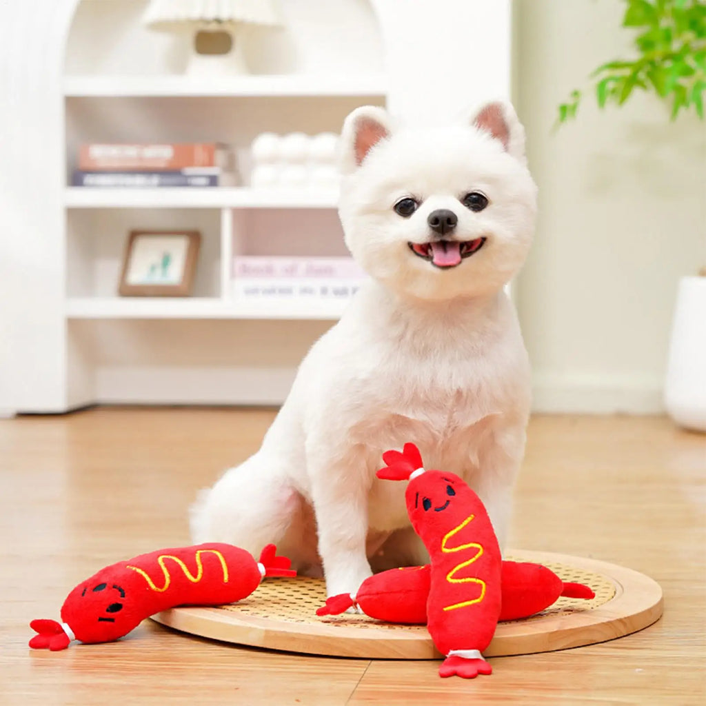 Dog Squeak Toys Hot Dog Shape Plush Puppy Chewing Supplies Pet Grinding Teeth Toy for Pet Parents Trainers Apartment Bedroom Qme