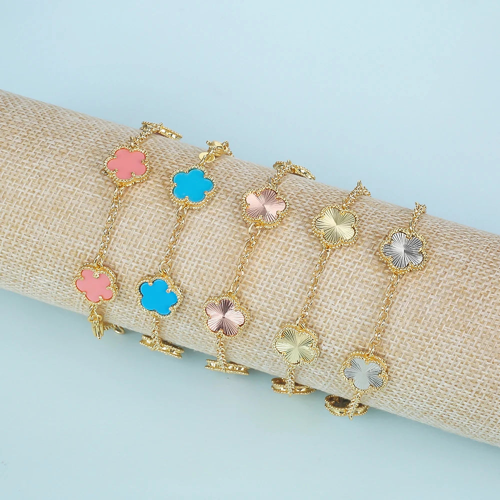 2023 INS Hot Sale 10 Colors Five Leaf Flower Bracelet Classic Fashion Adjustable Bracelet Sweet Romantic Woman Party Jewelry Qme