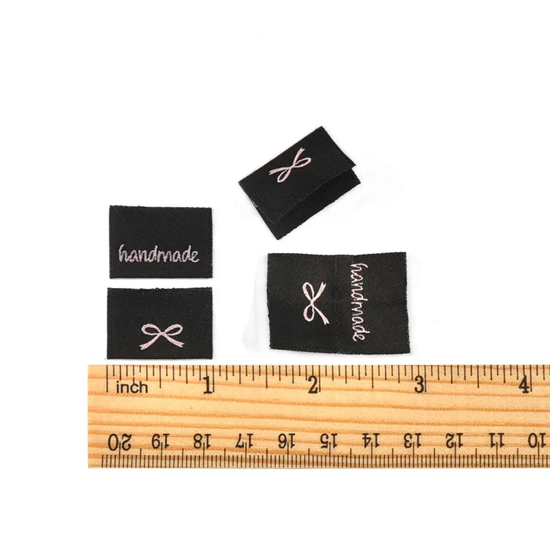 50pcs 15-38.5mm Rectangle Brown/White/Black Bow Label Embroideried Clothes Backpack Sewing Accessories Handmade Crafts c3784 Qme 4-50Pcs