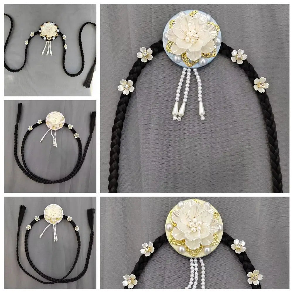 Retro Flower Hanbok Wig Headdress Pearl Traditional Korea Ethnic Qme
