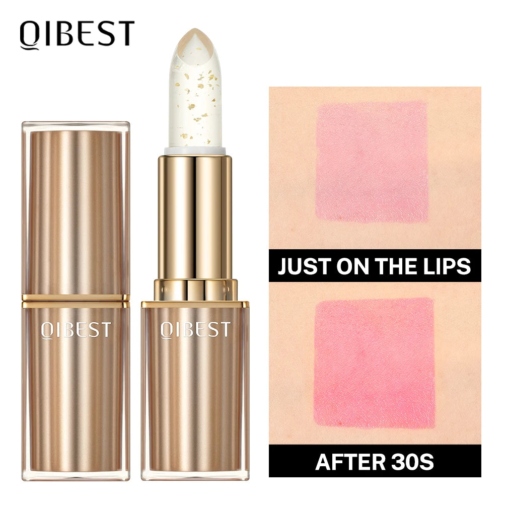 QIBEST Color Changing Lipstick Glitter Lip Blam Transparent Long Lasting Non-Sticky Moisturizing Glossy Shine Lip Stain Tinted Qme