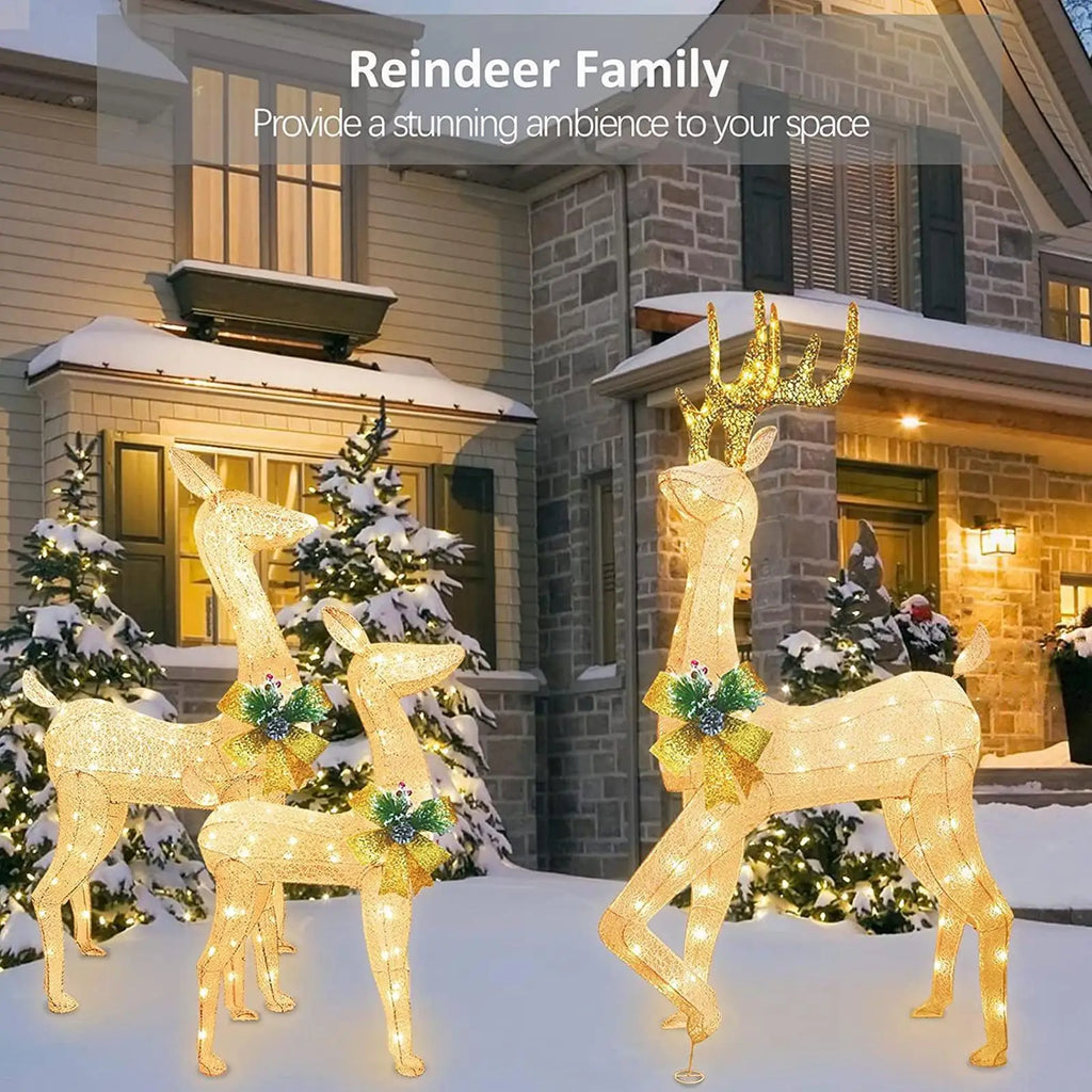 Christmas Reindeer Stake Light 3-Pieces Holiday Lighted Pathway Decor Lighted Acrylic Stake Decoration For Yard Garden Pathway Qme