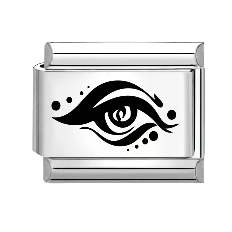Creative Laser Engraving Taichi Eyes Sunflower Cats Birds Italian Charm Links Fit 9MM Stainless Steel Bracelet DIY Making Gift Qme Style 31