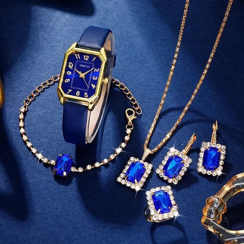 Luxury Fashion Square Women's Watches Brand Ladies Quartz Wristwatch Classic Simple Femme Blue Leather Band Relogio Feminino Qme
