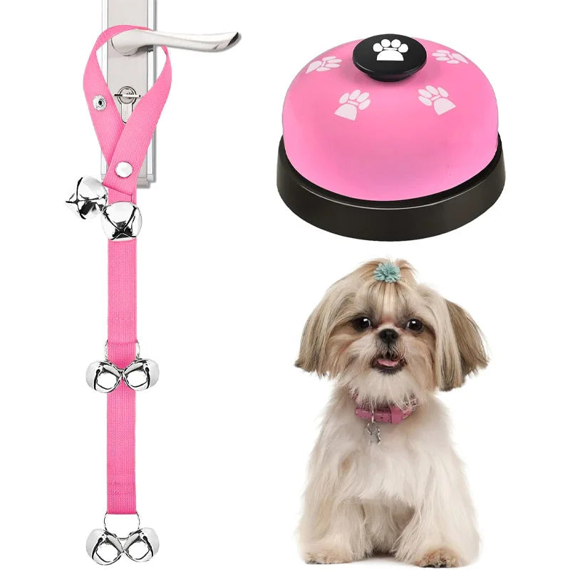 2-piece dog doorbell set, pet outdoor training and communication bell, pet interactive toy, adjustable with doorbell Qme Pink