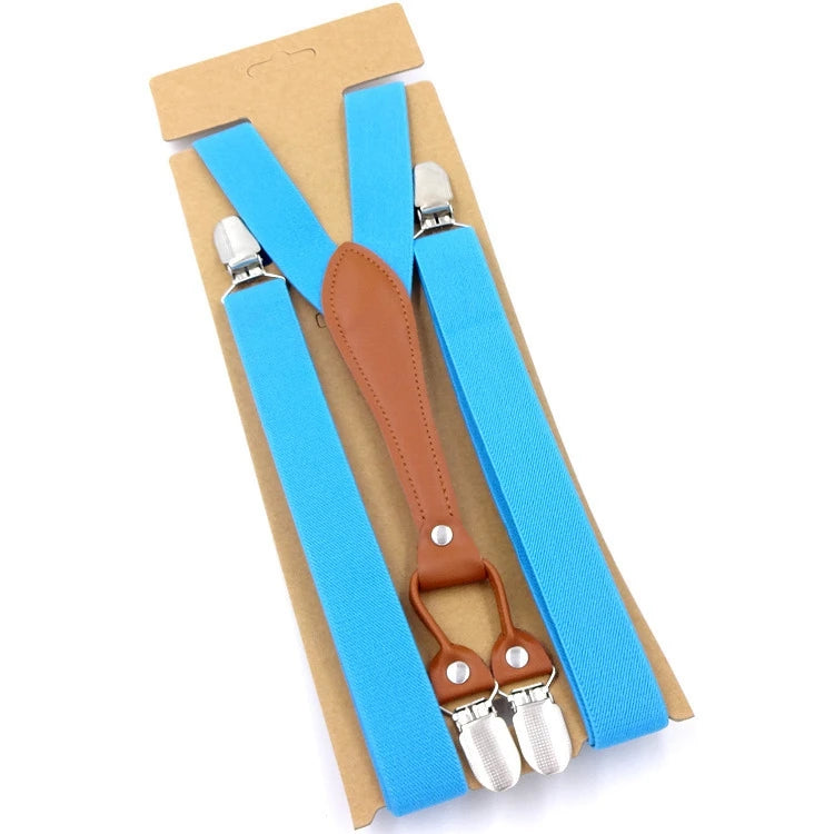 New Fashion Suspenders Men Women Adult Leather Trimmed End Y Back Adjustable Elastic Trouser Braces Strap Belt Wedding Party Qme SKY BLUE China Mainland