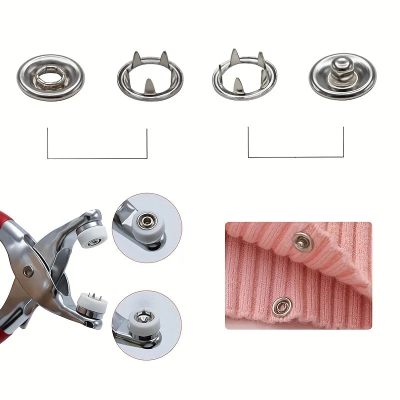 200PCS Stainless Steel Snap and Fastener Pliers Kit - Easy-to-Use DIY Clothing Button Mounting Kit for Safe and Durable Fastenin Qme