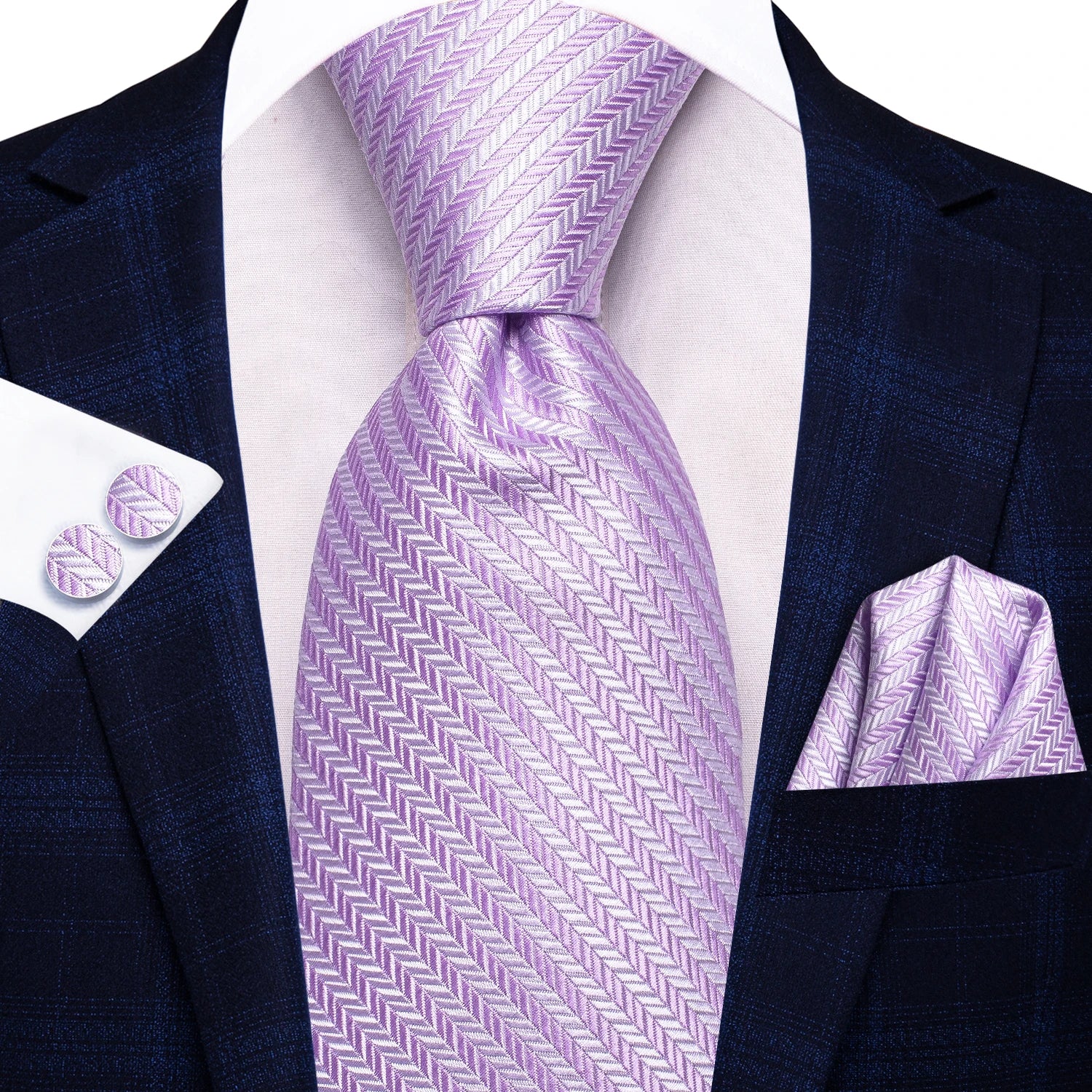 Hi-Tie Burgundy Blue Striped Men Elegant Necktie Handkerchief Cufflinks 3PCS Set Fashion Classic Silk Luxury Tie for Man Qme N-3777