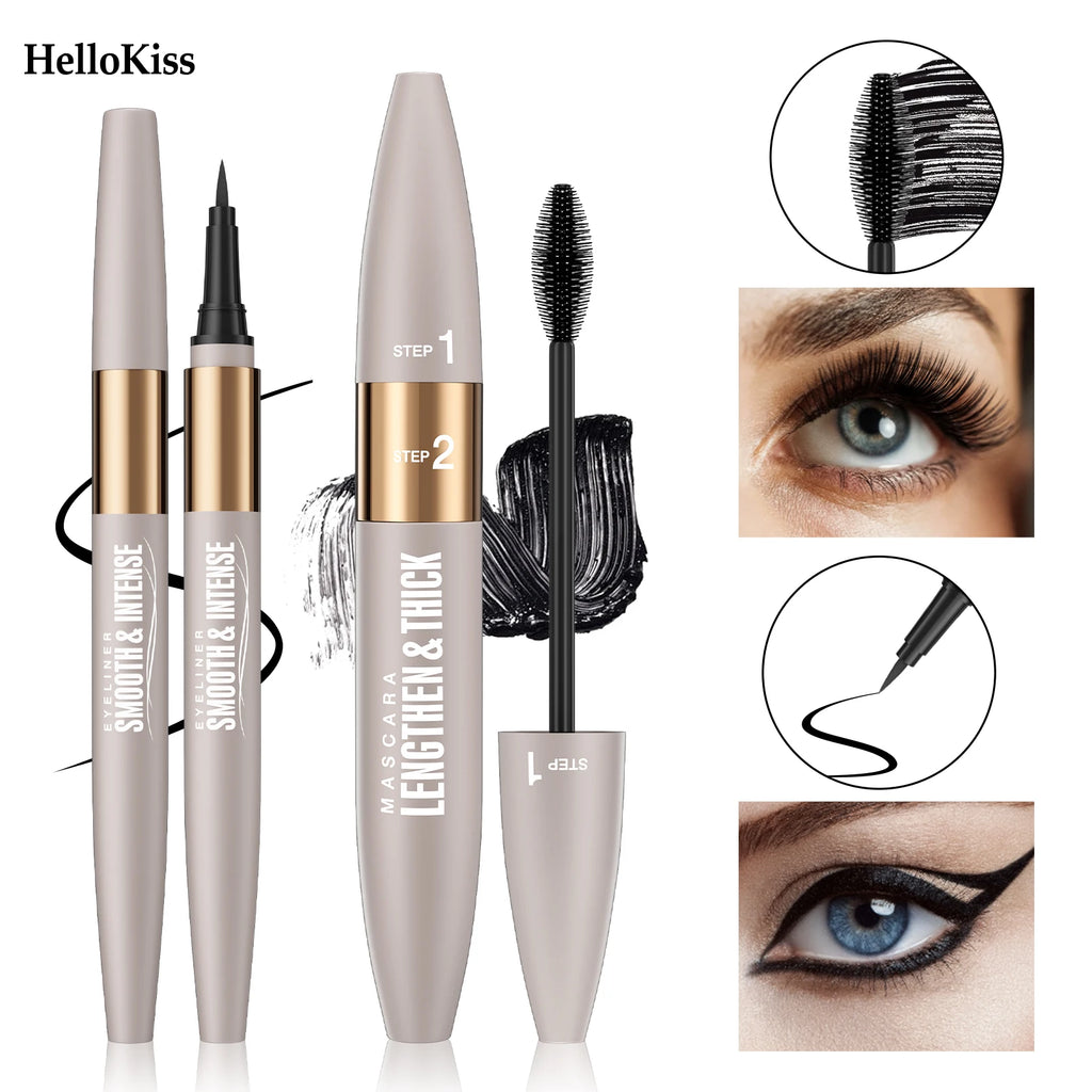 Waterproof & Sweat-Resistant Smudge-Proof Eyeliner, Lengthening & Thickening Mascara, Mascara & Eyeliner Combo Set Qme