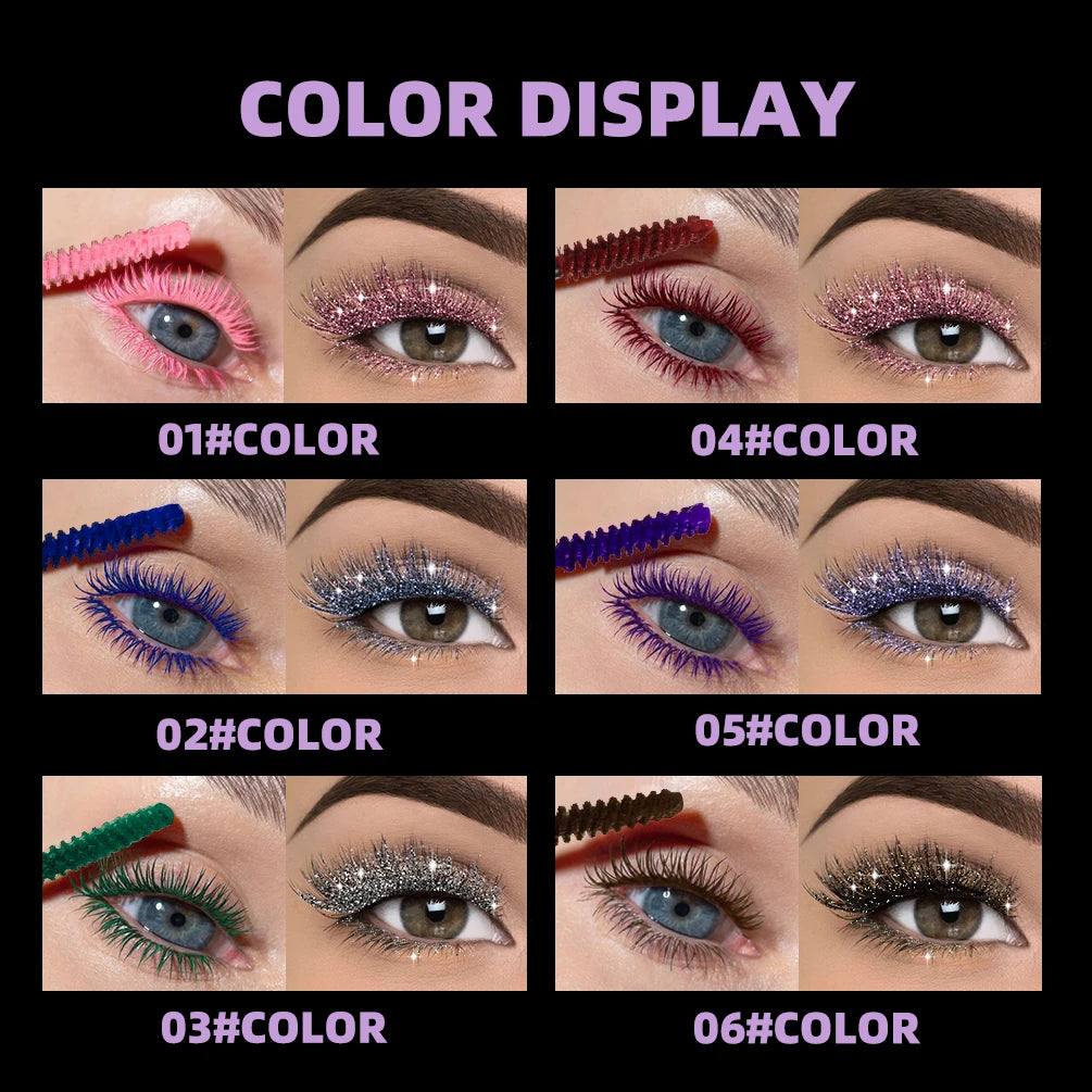 QIBEST Double Ended Diamond Glitter Mascara Lasting Colored Mascara Eyelashes Pink Blue Green Red Voluminous Mascara Rimel Qme