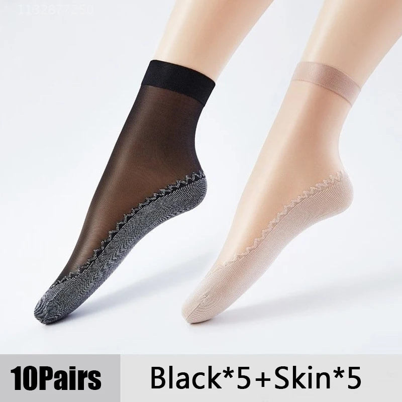 1 10 Pairs Women Socks Soft Woman Summer Ultrathin Breathable Sock Qme Black Skin-10Pairs One Size