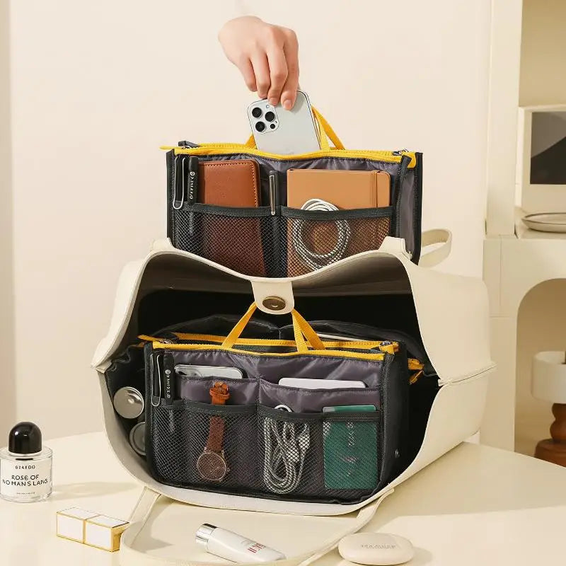Multifunctional Bi-fold Storage Bag Double Zipper Large Capacity Storage Arrangement Makeup Toiletries Classification Bag Qme