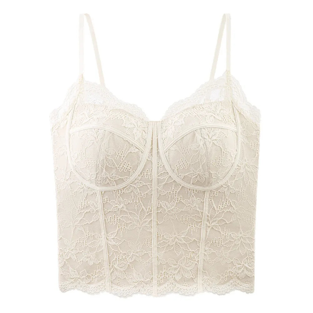 Fashion Mesh Flower Slim Lace Crop Bottoming Shirt Summer Girl's Vest Qme White M
