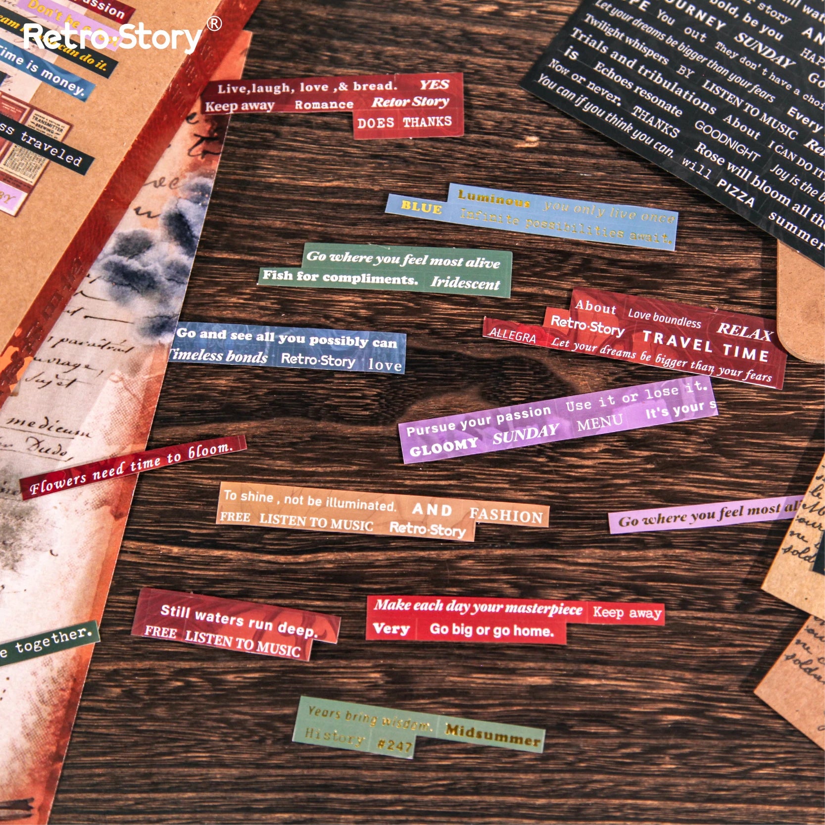 4 sheets Vintage English Text Label Stickers DIY Collage Junk Journal Scrapbook Supplies Decor Memo Sticker School Stationery Qme