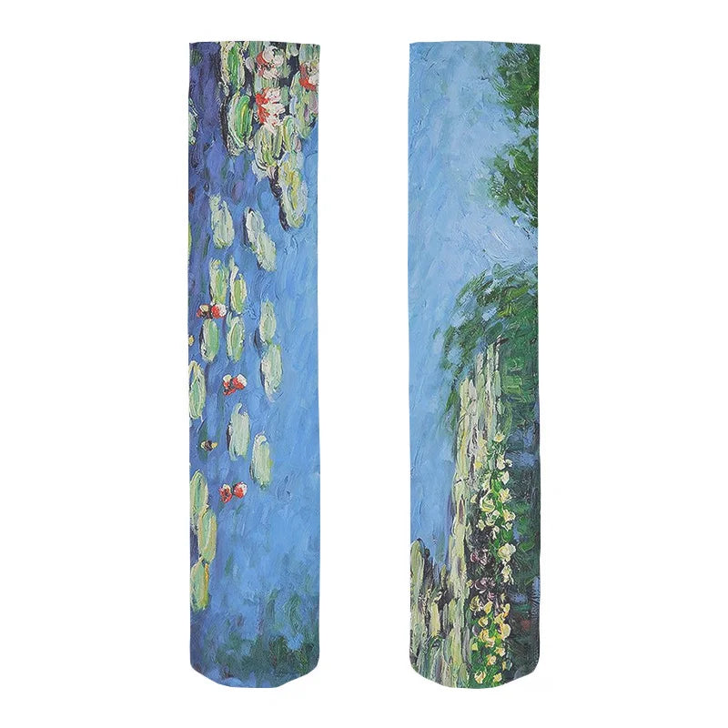 Van Gogh Mural World Famous Painting Sunflower Stockings Women Qme style13