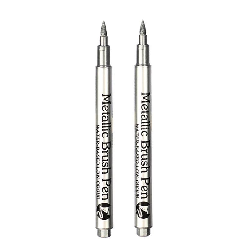 Gold Silver Metallic Marker Pen Waterproof Permanent Paint Marker Pen for Rock, Mug, Ceramic, Glass DIY Painting Supplies Qme Soft-Silver (2pcs)