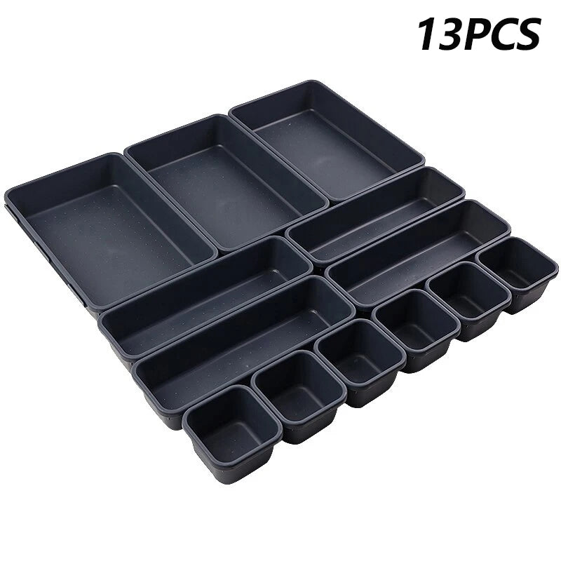 Kitchen Bathroom Makeup Organizer Boxes Drawer Organizers Separator Qme Dark gray