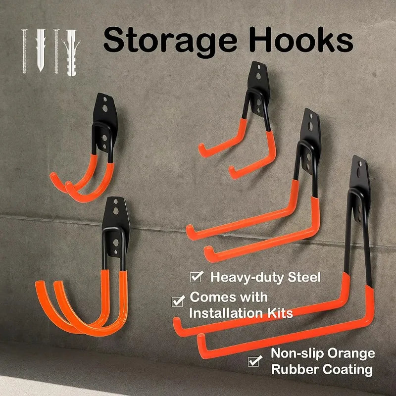 Heavy Duty Garage Hooks,Heavy-Duty Garage Hooks - Wall-Mounted Storage for Power Tools, Bulk Items & Bikes,Garage Organiza Qme