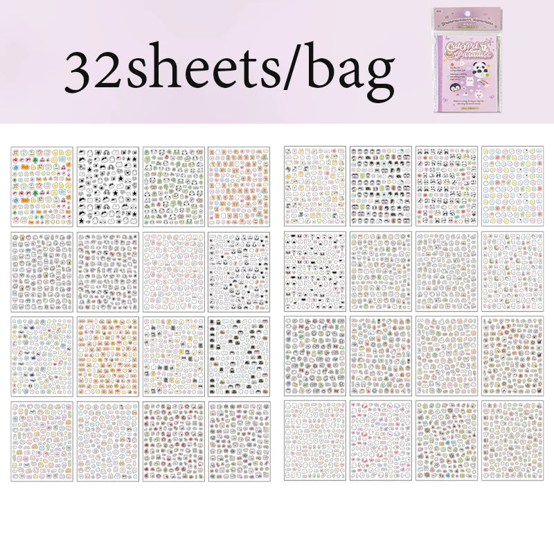32 Sheets/Bag Dopamine Mini Stickers for Scrapbooking DIY Art Journal Phone Case Planner Notebook Decoration Gift Supplies Qme 2