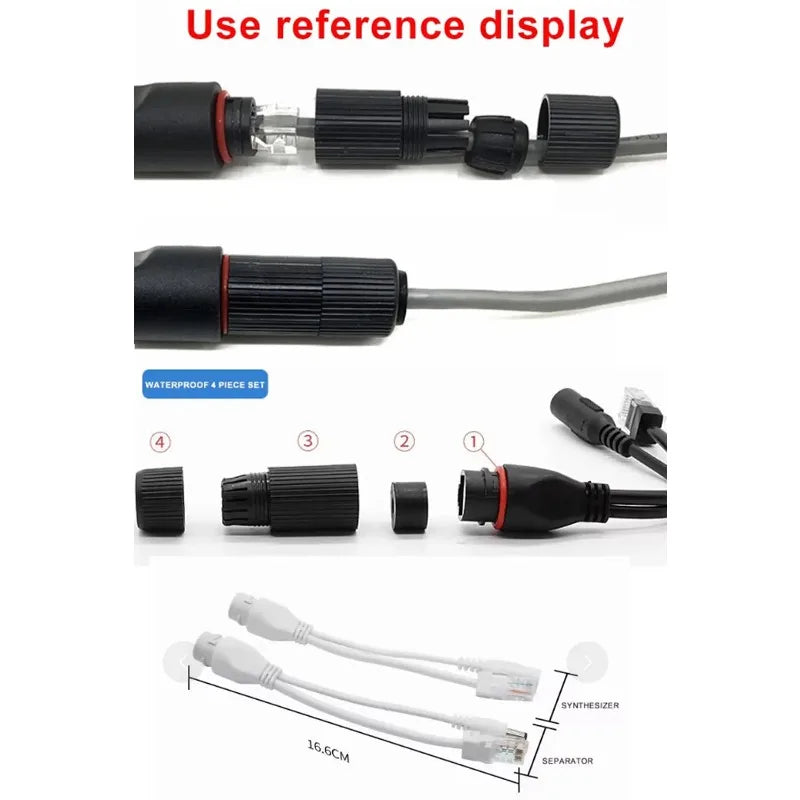 2pcs Gigabit PoE Splitter Cable 48V Input Multi-Voltage Output 5V/12V/24V DC 5.5x2.1mm Jack IP65 Waterproof for IP Camera Qme
