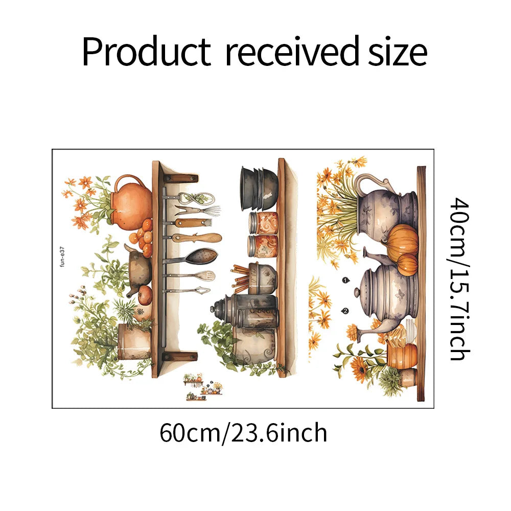Removable PVC Kitchen Wall Stickers Green Herb Utensil Decals Dining Qme 40x60CM