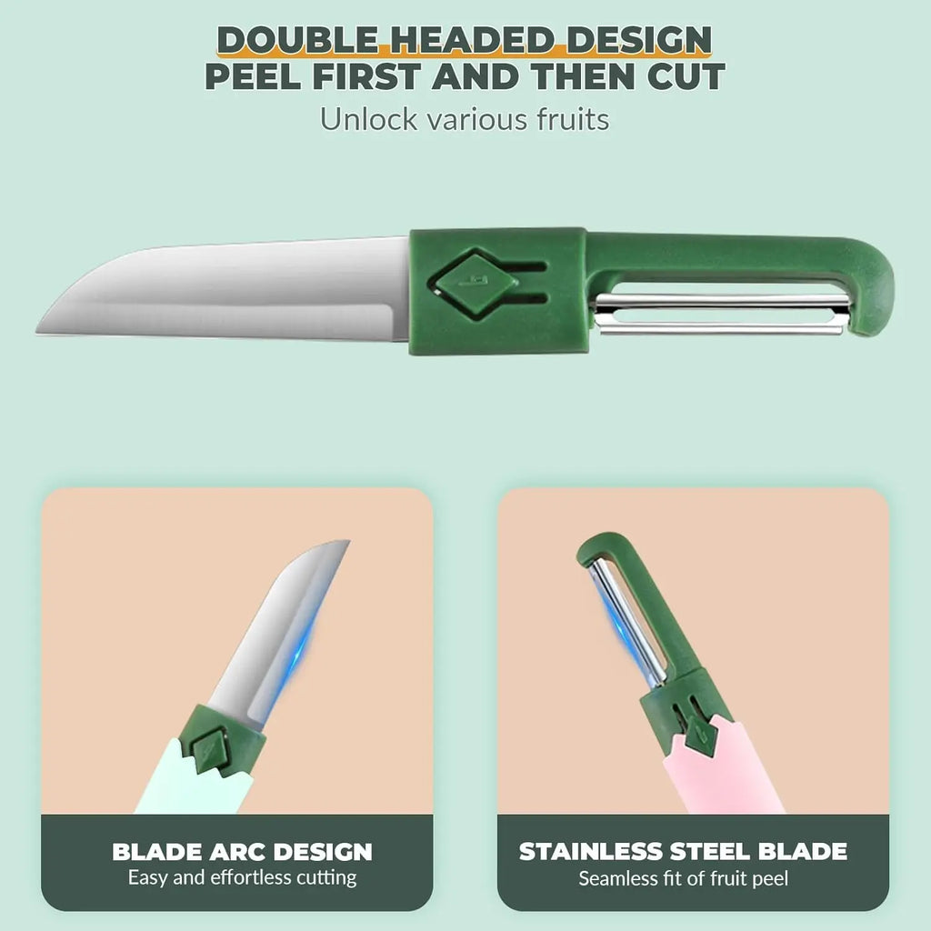 2-in-1 Multifunctional Peeler, Creative Fruit and Vegetable Dual-Use Peeler, Outdoor Portable Safety Cover Peeling Fruit Peeler Qme