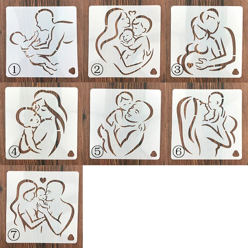 7 Pieces Mother's Day Stencil Template Painting Plastic Hollow Templates, for Cake Spraying model, Painting And Decor Plastic Qme 7 Pieces