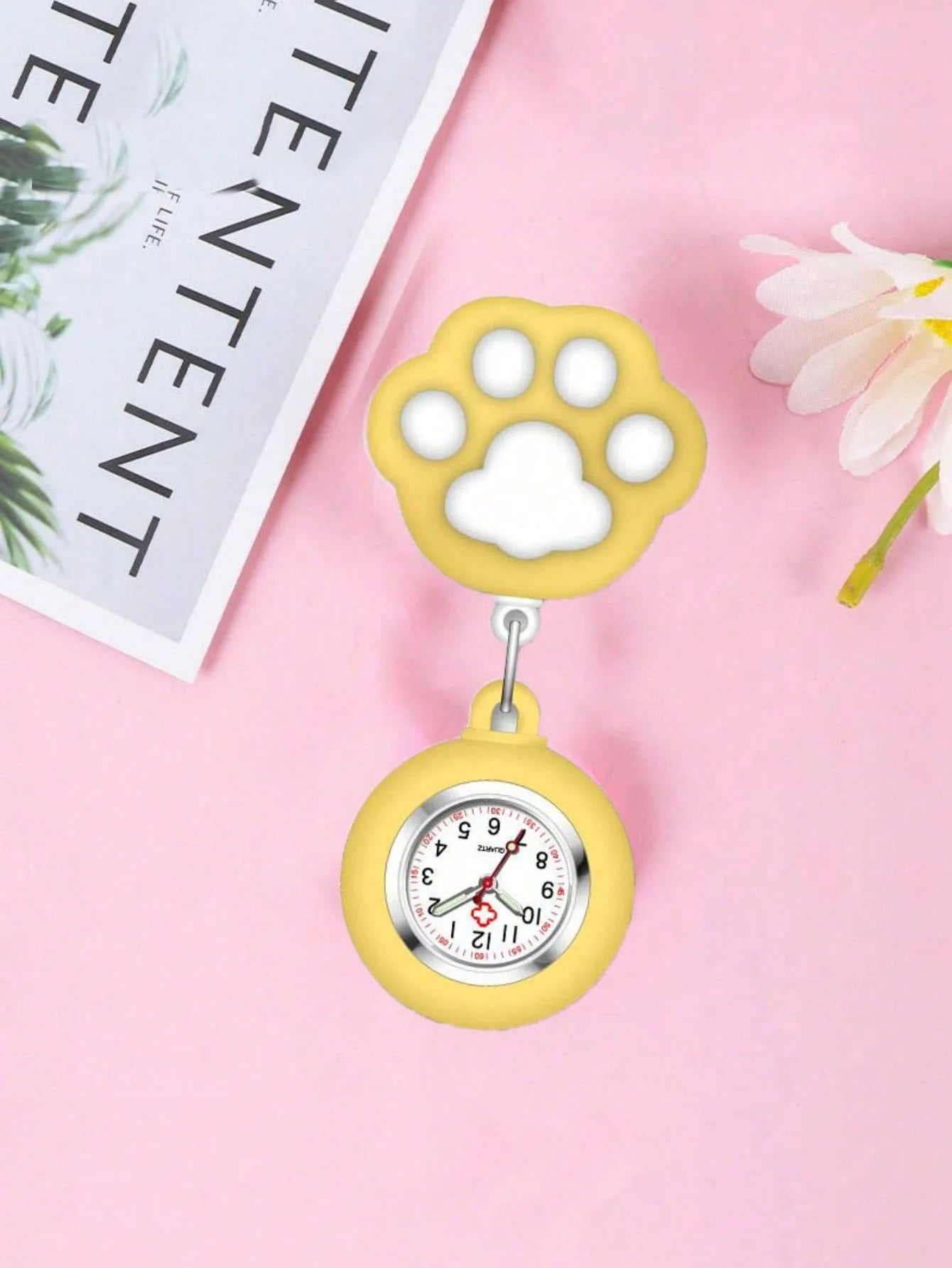 1 piece/set Cat Claw Nurse Watch Stretchable Nurse Hanging Watch Night Light Nurse Watch Pocket Watch Hanging Watch Doctor Qme yellow